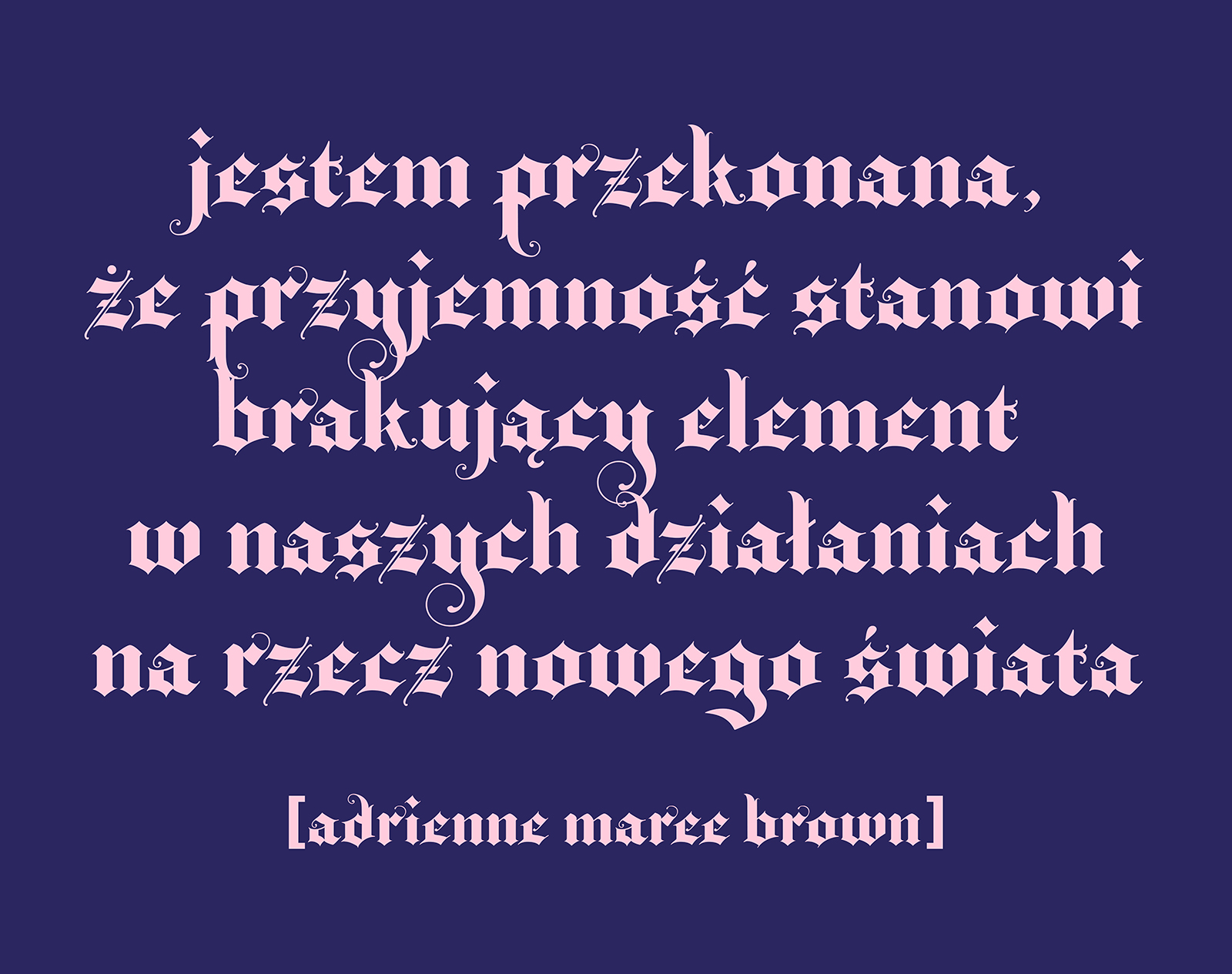 Różowy barokowy napis na granatowym tle