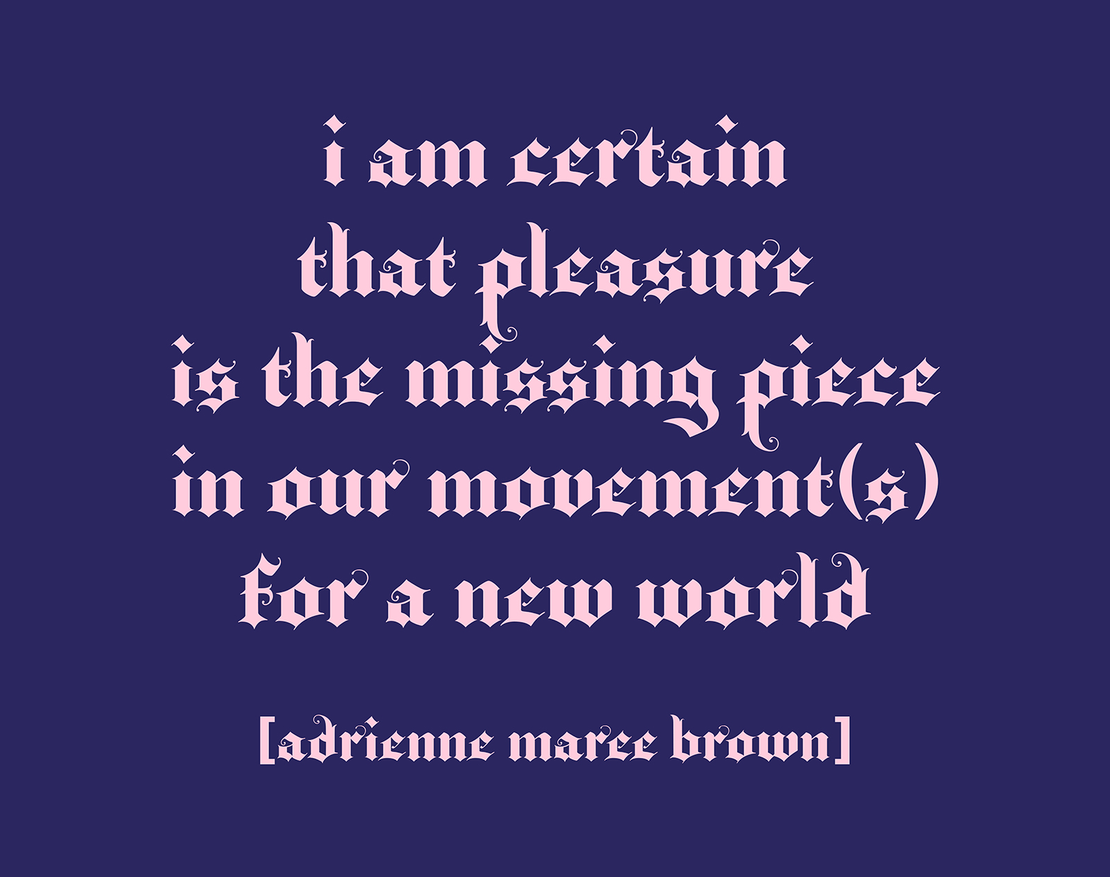 Pink baroques text on a dark blue background